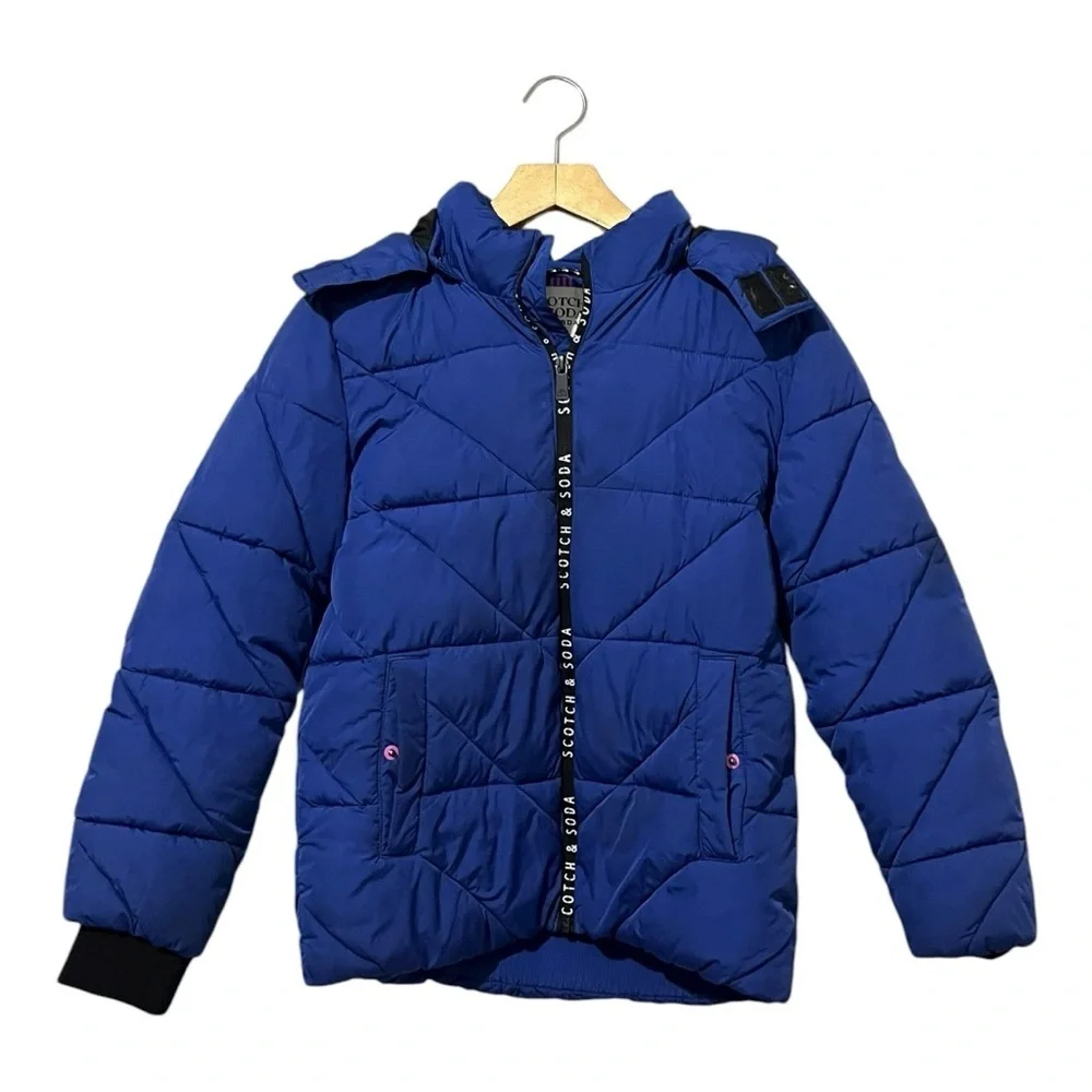 SCOTCH & SODA Kid Water Repellent Hooded Jacket Cobalt Blue Boys Size 12